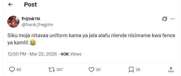 Post frnktm frank_thegrim siku moja nitavaa uniform kama ya jela alafu niende ni