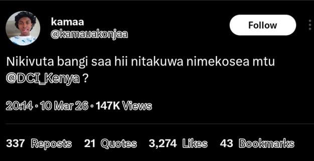 Kamaa kamauakonjaa follow nikivuta bangi saa hii nitakuwa nimekosea mtu ddct_ken