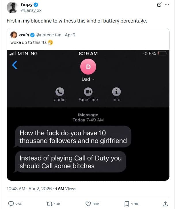 Eanzy lanzy_xx first in my bloodline to witness this kind of battery percentage