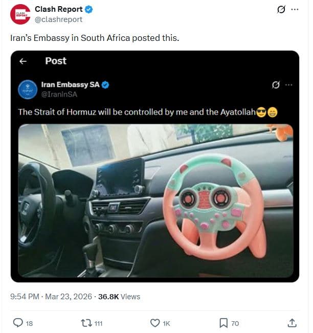 Clash report clashreport iran's embassy in south africa posted this. post iran e