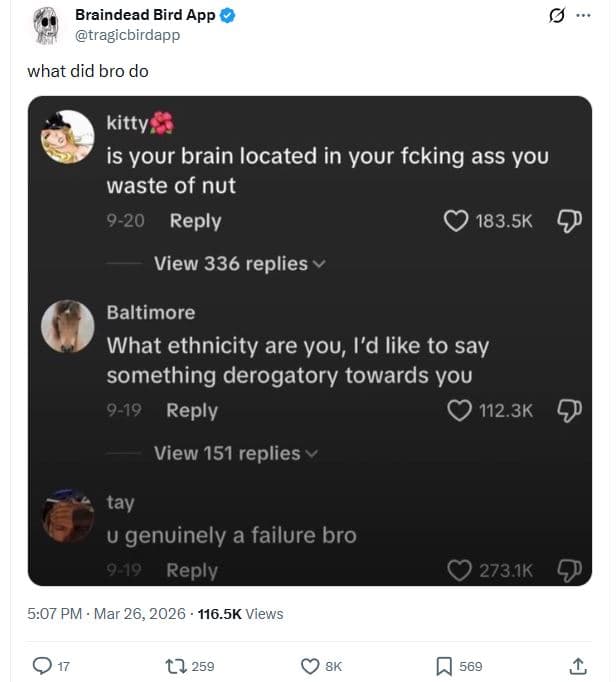 Braindead bird app tragicbirdapp what did bro do kitty is your brain located in