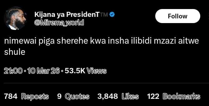 Kijana ya president tm mirema_world follow nimewai piga sherehe kwa insha ilibid