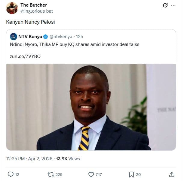The butcher inglorious_bat kenyan nancy pelosi ntv kenya ntvkenya 12h ndindi nyo