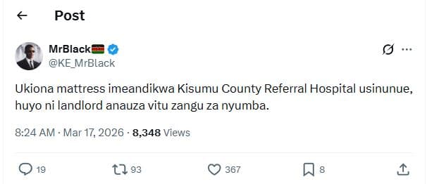 Post mrblack ke_mrblack ukiona mattress imeandikwa kisumu county referral hospit