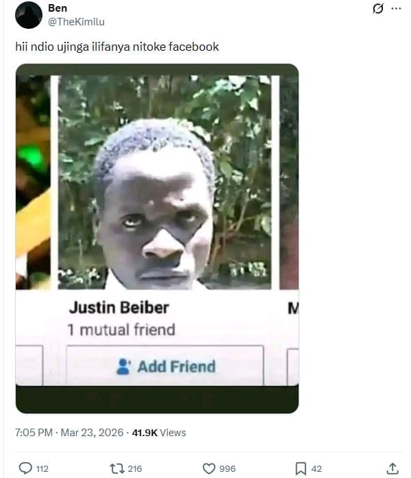 Ben thekimilu hii ndio ujinga ilifanya nitoke facebook justin beiber mutual frie