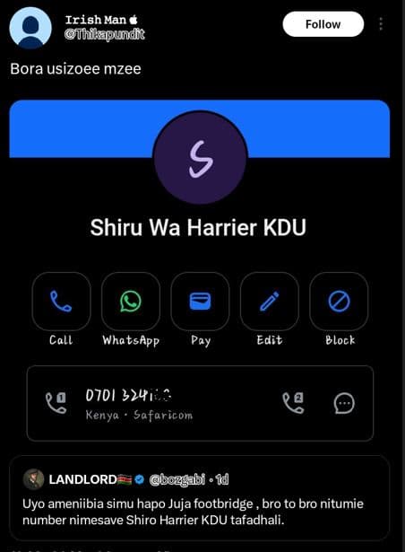 Irish man thikapundt follow bora usizoee mzee shiru wa harrier kdu call whatsapp