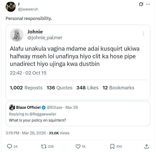 Jwaweruh personal responsibility johnie johnie_palmer alafu unakula vagina mdame