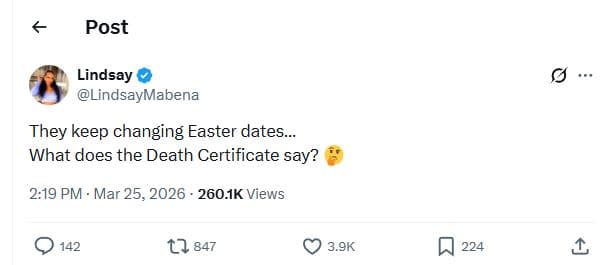 Post lindsay lindsaymabena they keep changing easter dates what does the death c