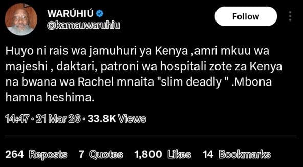 Waruhiu kamnauwanuhiy follow huyo ni rais wa jamuhuri ya kenya ,amri mkuu wa maj