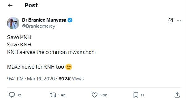 Post dr branice munyasa branicemercy save knh save knh knh serves the common mwa